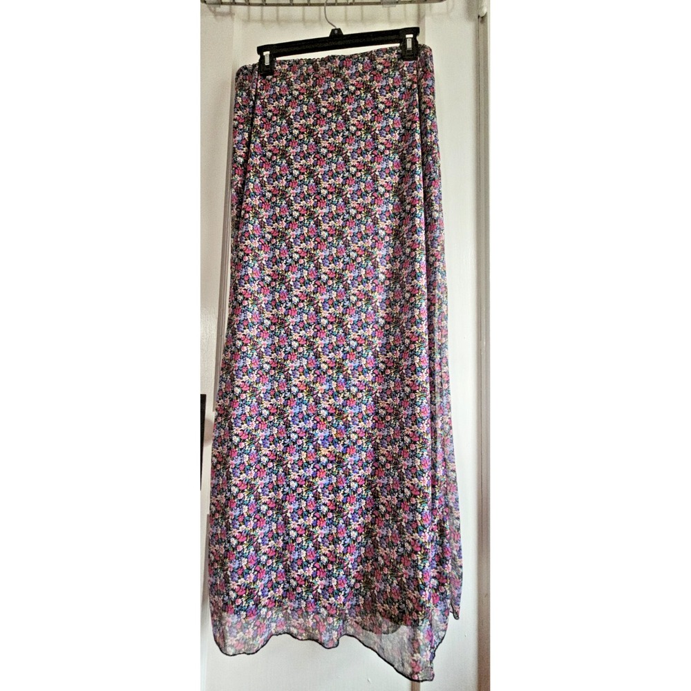 NWT Origionality woman Sz L floral maxi front slit pull on‎ lined skirt